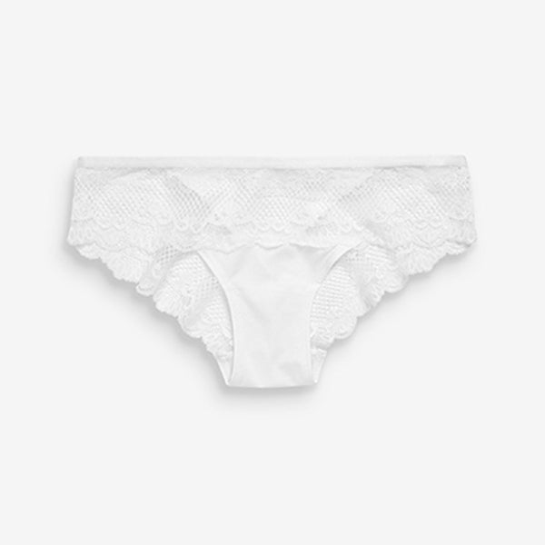 White Brazilian Fit Microfibre And Lace Knickers