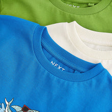 Load image into Gallery viewer, Blue/Cream/Green Multi Graphic Regular Fit Short Sleeve T-Shirts 3 Pack (3-12yrs)
