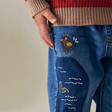 Load image into Gallery viewer, Mid Blue Farmyard Pull-On Cuffed Jeans (3mths-6yrs)
