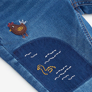 Mid Blue Farmyard Pull-On Cuffed Jeans (3mths-6yrs)