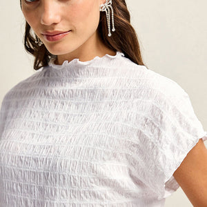 White Short Sleeve Textured T-Shirt