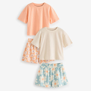 Fluro Orange/Blue Floral Short Pyjamas 2 Pack