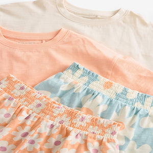 Fluro Orange/Blue Floral Short Pyjamas 2 Pack