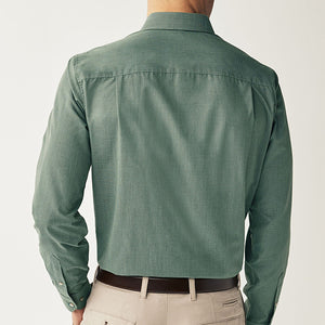 Dark Green Regular Fit Textured Trimmed Single Cuff Shirt