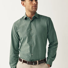 Load image into Gallery viewer, Dark Green Regular Fit Textured Trimmed Single Cuff Shirt
