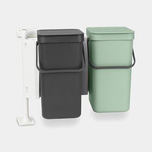 Brabantia Sort & Go Built-in Bin, 2 x 12 L Jade Green/Grey