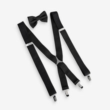 Load image into Gallery viewer, Black Wide Braces and Bow Tie Set
