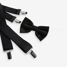 Load image into Gallery viewer, Black Wide Braces and Bow Tie Set
