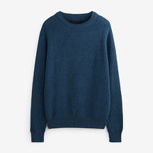 Load image into Gallery viewer, Mid Blue Crew Neck Textured Knitted Jumper

