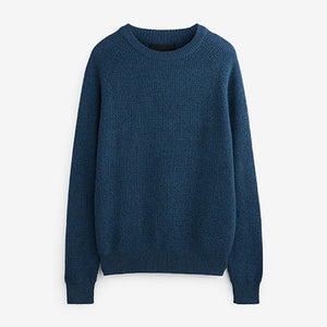 Mid Blue Crew Neck Textured Knitted Jumper