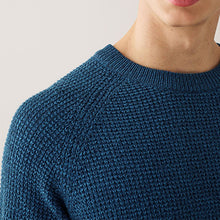 Load image into Gallery viewer, Mid Blue Crew Neck Textured Knitted Jumper
