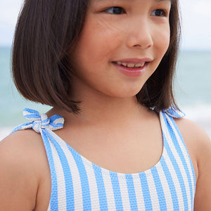 Blue/White Stripe Frill Sleeve Swimsuit (3mths-8yrs)