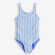 Load image into Gallery viewer, Blue/White Stripe Frill Sleeve Swimsuit (3mths-8yrs)
