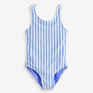 Blue/White Stripe Frill Sleeve Swimsuit (3mths-8yrs)