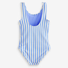 Load image into Gallery viewer, Blue/White Stripe Frill Sleeve Swimsuit (3mths-8yrs)
