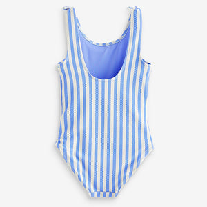 Blue/White Stripe Frill Sleeve Swimsuit (3mths-8yrs)