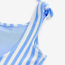 Load image into Gallery viewer, Blue/White Stripe Frill Sleeve Swimsuit (3mths-8yrs)
