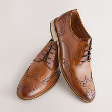 Load image into Gallery viewer, Tan Brown Regular Fit Leather Contrast Sole Brogue Shoes
