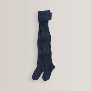 Navy Cotton Rich Cable Tights (0mth-12yrs)