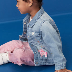 Mid Blue 100% Cotton Denim Embroidered Unicorn Jacket (3mths-5-6yrs)