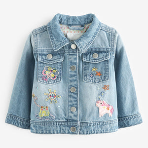 Mid Blue 100% Cotton Denim Embroidered Unicorn Jacket (3mths-5-6yrs)