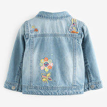 Load image into Gallery viewer, Mid Blue 100% Cotton Denim Embroidered Unicorn Jacket (3mths-5-6yrs)
