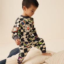 Load image into Gallery viewer, Black/White Character Checkerboard Oversized Single 100% Cotton Pyjamas (12mths-6yrs)
