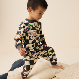 Black/White Character Checkerboard Oversized Single 100% Cotton Pyjamas (12mths-6yrs)