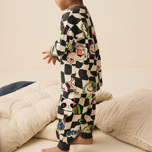Load image into Gallery viewer, Black/White Character Checkerboard Oversized Single 100% Cotton Pyjamas (12mths-6yrs)
