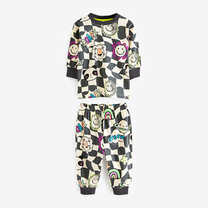Black/White Character Checkerboard Oversized Single 100% Cotton Pyjamas (12mths-6yrs)