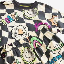 Load image into Gallery viewer, Black/White Character Checkerboard Oversized Single 100% Cotton Pyjamas (12mths-6yrs)
