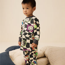 Load image into Gallery viewer, Black/White Character Checkerboard Oversized Single 100% Cotton Pyjamas (12mths-6yrs)

