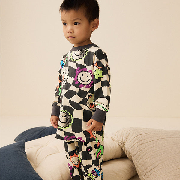 Black/White Character Checkerboard Oversized Single 100% Cotton Pyjamas (12mths-6yrs)