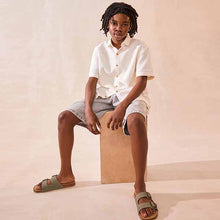 Load image into Gallery viewer, Ecru White 100% Cotton Short Sleeve Textured Shirt
