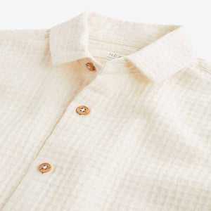 Ecru White 100% Cotton Short Sleeve Textured Shirt