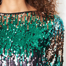 Load image into Gallery viewer, Aqua Blue Long Sleeve Sequin Mini Dress
