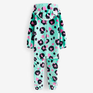 Turquoise Blue Animal Print Fleece All-In-One (4-12yrs)