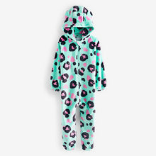 Load image into Gallery viewer, Turquoise Blue Animal Print Fleece All-In-One (4-12yrs)
