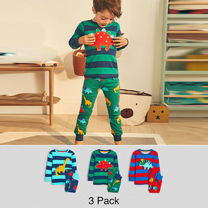 Bright Stripe Dino 3 Pack Snuggle Pyjamas (12mths-6yrs)