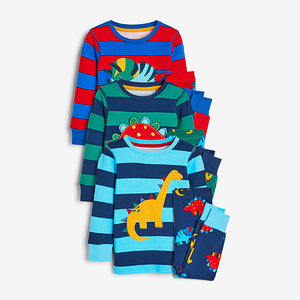 Bright Stripe Dino 3 Pack Snuggle Pyjamas (12mths-6yrs)