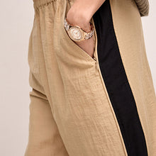 Load image into Gallery viewer, Camel/Black Side Stripe Pull On Track Pant Trousers
