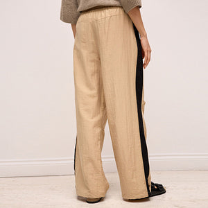 Camel/Black Side Stripe Pull On Track Pant Trousers