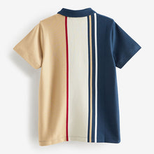 Load image into Gallery viewer, NavyBlue/Stone Colourblock Short Sleeve 100% Cotton Polo Shirt (3-12yrs)
