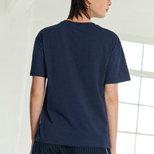 Load image into Gallery viewer, Navy Blue Le Marais Paris City Graphic Short Sleeve Crew Neck Top
