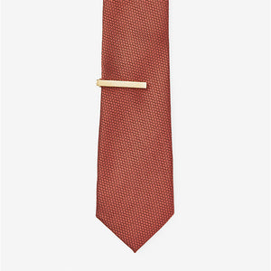 Rust Brown Textured Tie And Clip Set