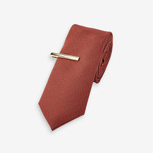 Load image into Gallery viewer, Rust Brown Textured Tie And Clip Set
