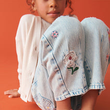 Load image into Gallery viewer, Light Blue Denim 100% Cotton Floral Embroidered Balloon Jeans (3-12yrs)
