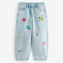 Load image into Gallery viewer, Light Blue Denim 100% Cotton Floral Embroidered Balloon Jeans (3-12yrs)
