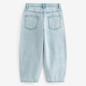 Light Blue Denim 100% Cotton Floral Embroidered Balloon Jeans (3-12yrs)