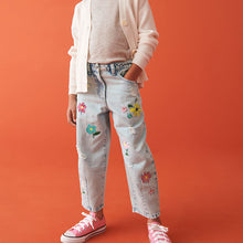 Load image into Gallery viewer, Light Blue Denim 100% Cotton Floral Embroidered Balloon Jeans (3-12yrs)
